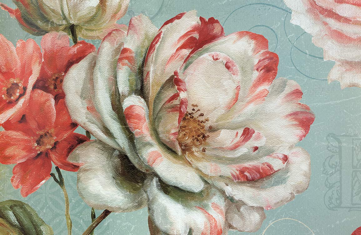 Vintage Floral Bloom Wallpaper: Elegant Pastel Canvas with Red and White Roses