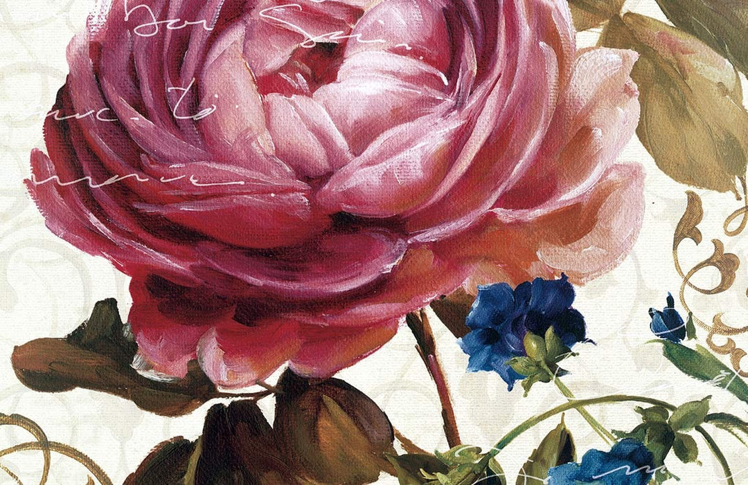 Elegant Vintage Floral Blooms Mural Wallpaper in Pink and Blue Tones