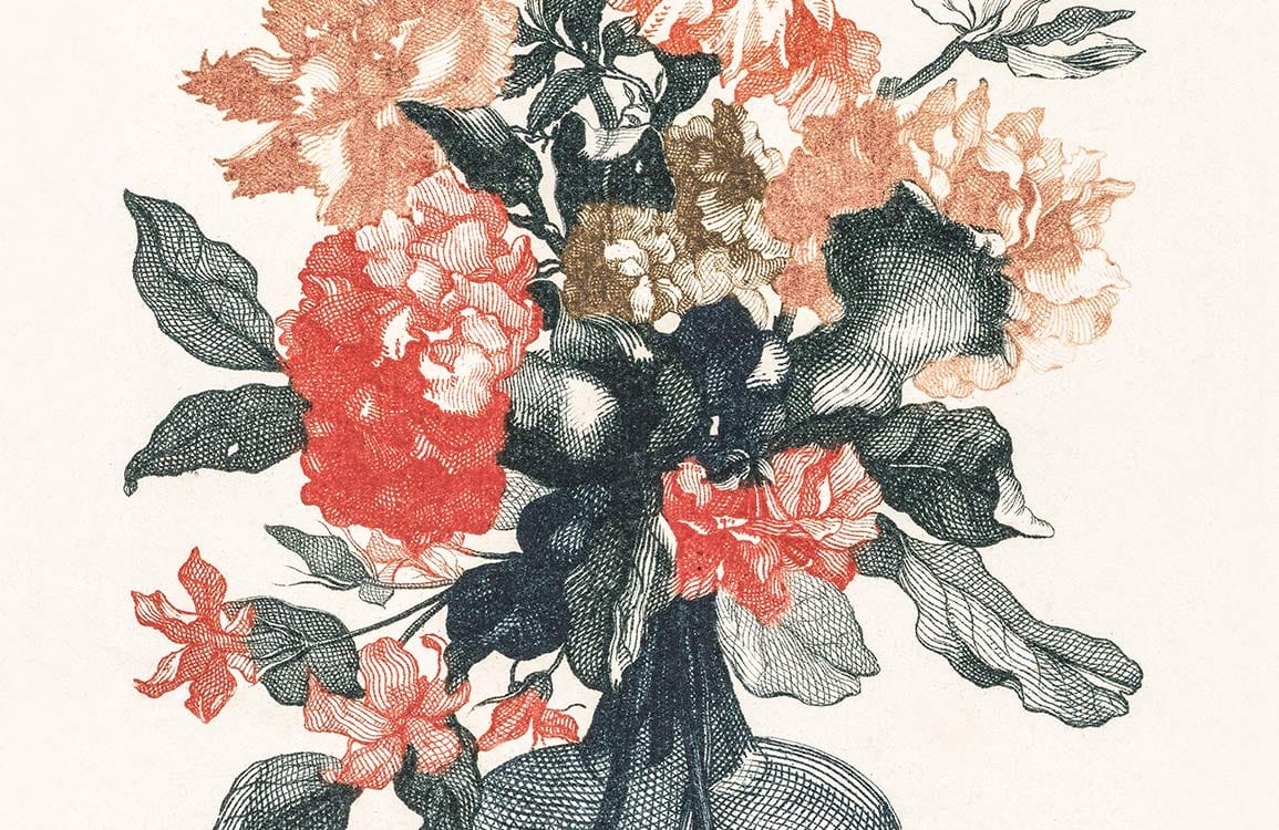 Vintage Floral Bouquet Wallpaper in Rustic Red and Green Tones