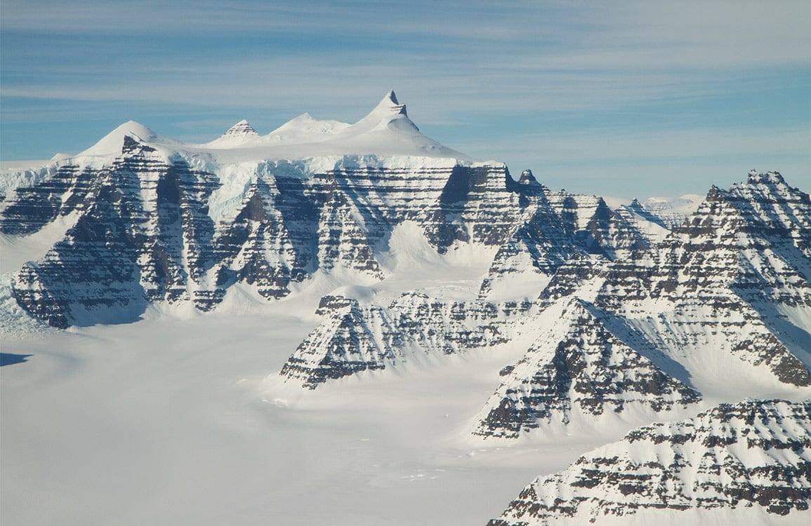 Majestic Snow-Capped Mountain Landscape Mural Wallpaper in Crisp White and Blue