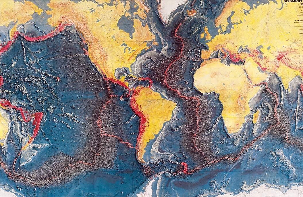 Vintage World Map Mural Wallpaper: Vibrant Oceanic Colours and Cartographic Design