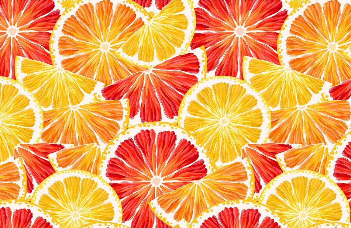 Vibrant Citrus Splash Fruit Pattern Wallpaper - Orange and Red Design