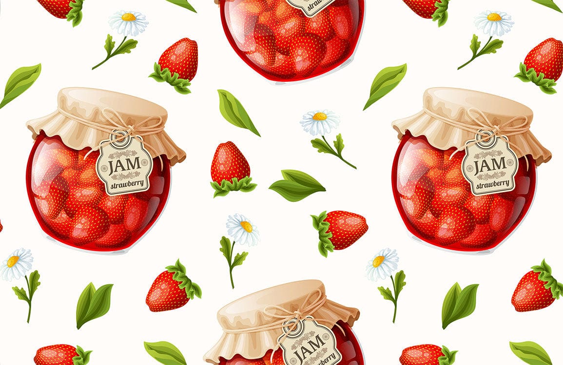 Strawberry Jam Pattern Wallpaper – Vintage Farmhouse Kitchen Design