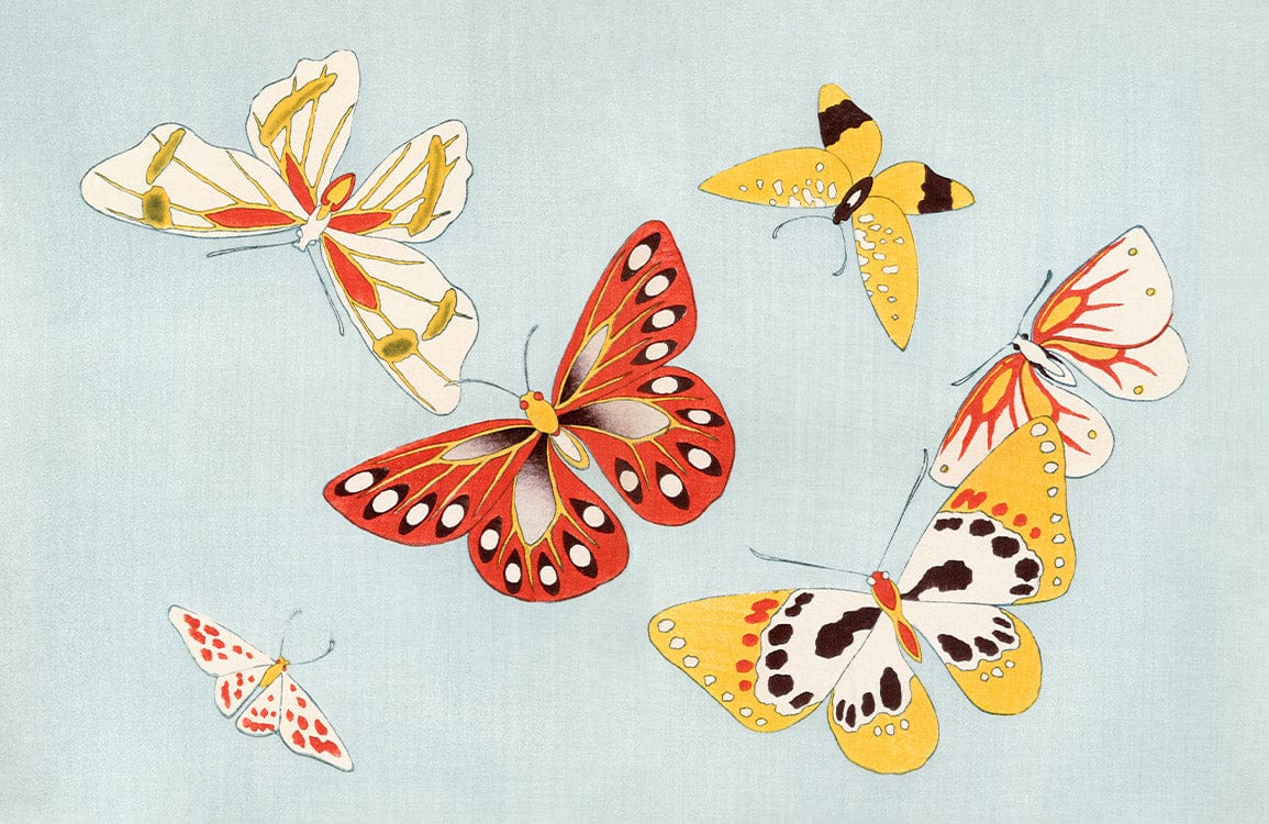 Vintage Pastel Butterfly Wallpaper with Red and Yellow Elegant Design