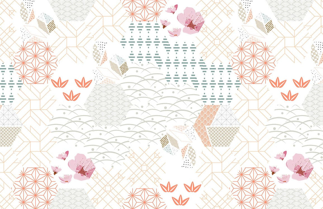 Japanese Geometric Flowers Ⅱ Plain Wallpaper Mural