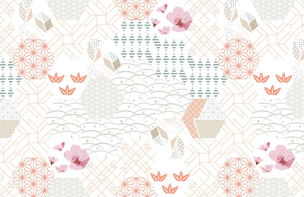 Japanese Geometric Flowers Ⅱ Plain Wallpaper Mural