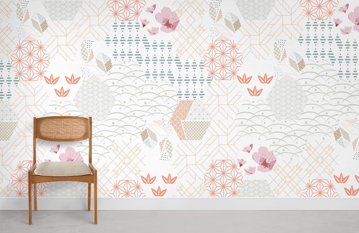 Japanese Geometric Flowers Ⅱ Room Wallpaper Mural