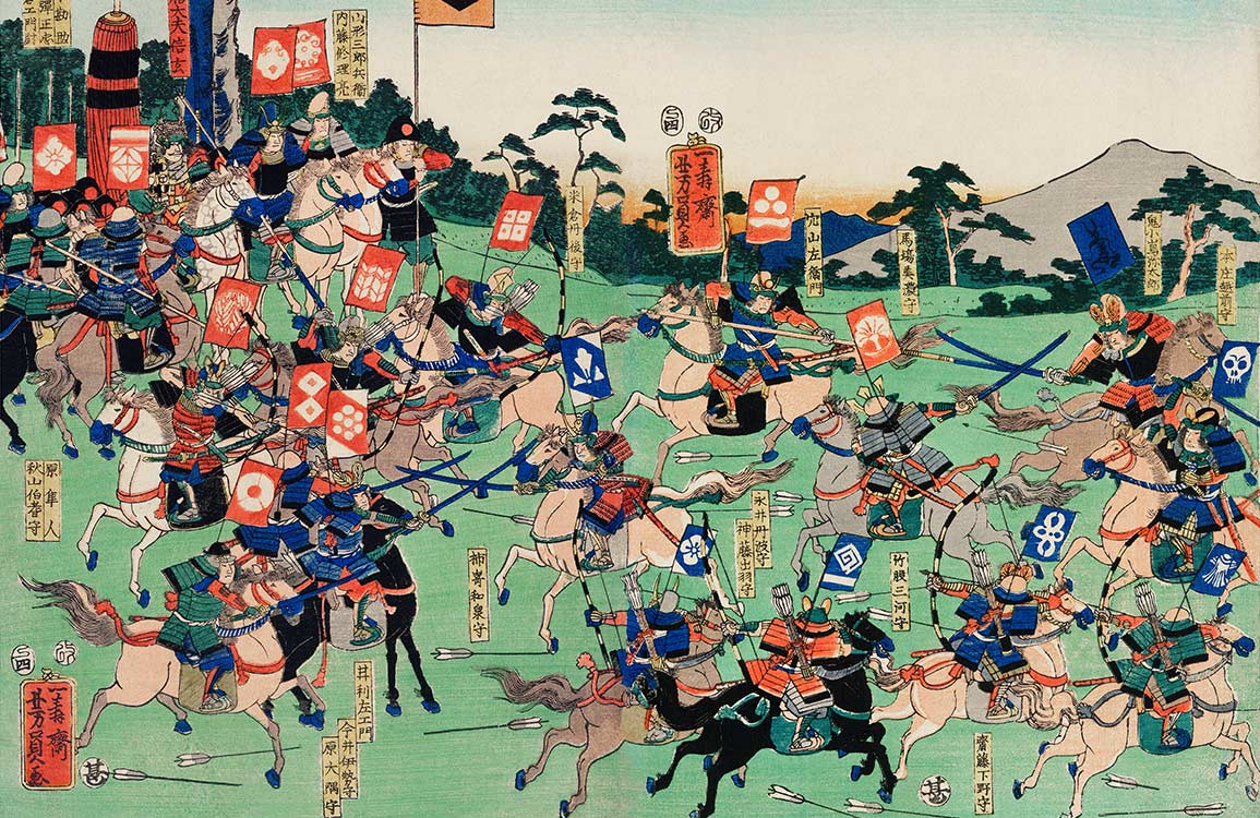 Vintage Samurai Battle Scene Mural Wallpaper - Colourful Historical Art Decor