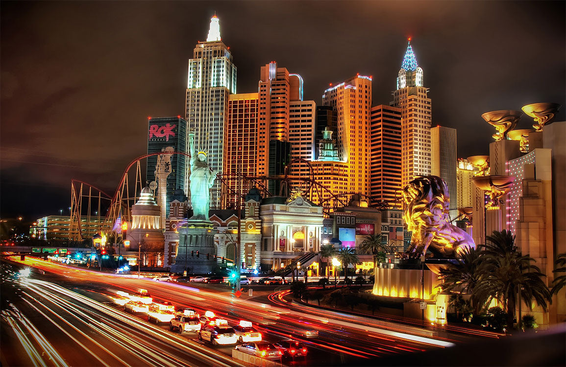 Vibrant Las Vegas Night Skyline Mural Wallpaper with Neon Highlights