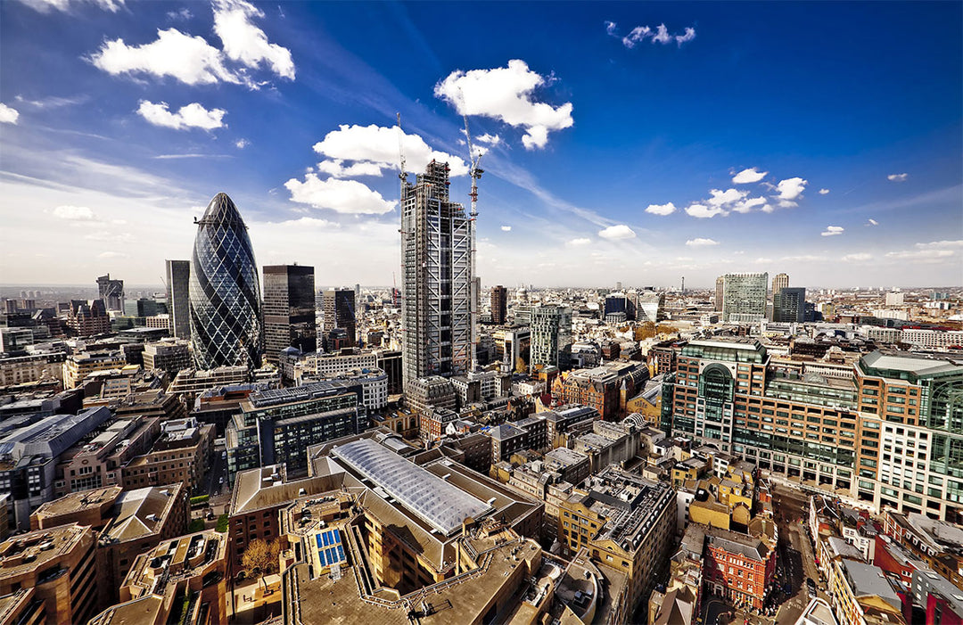 London Skyline Mural Wallpaper with Vibrant Blue Sky and Cityscape View