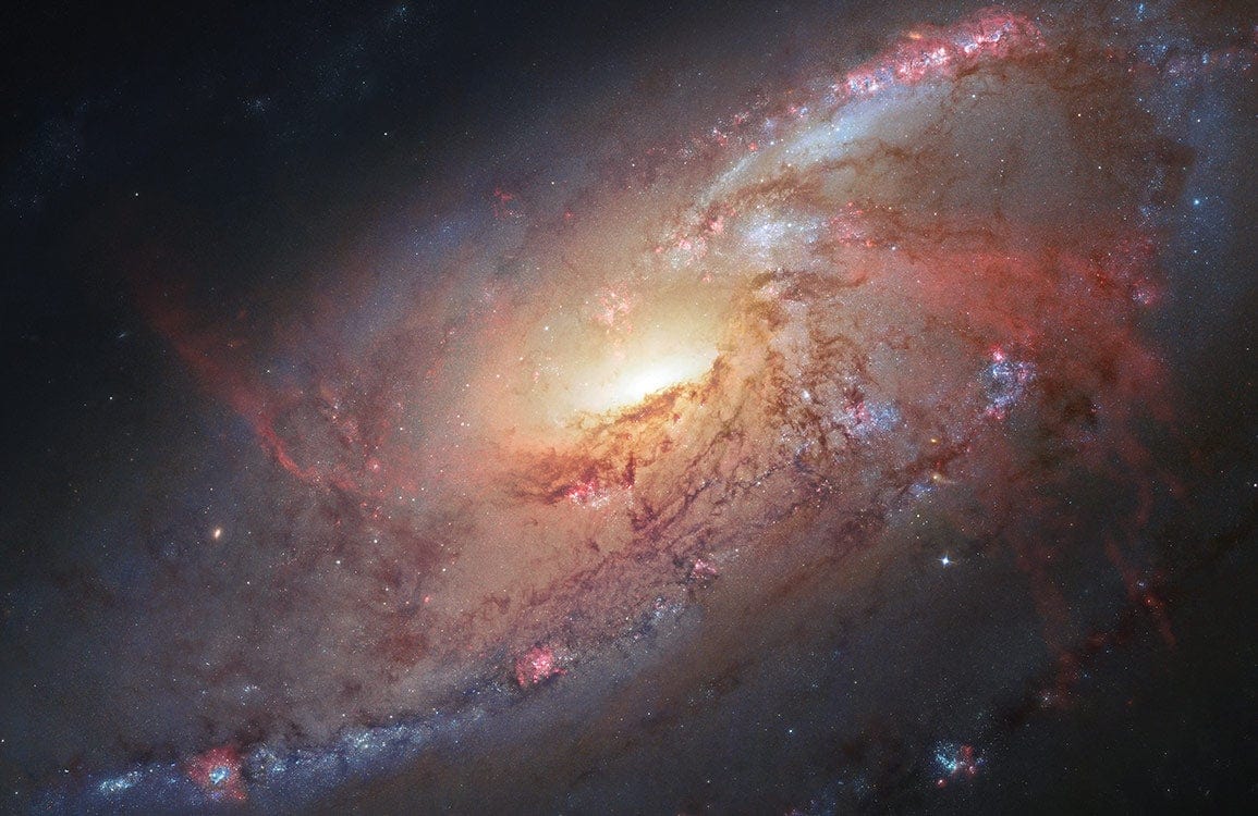 Galactic Spiral Universe Mural Wallpaper in Cosmic Red and Gold Tones