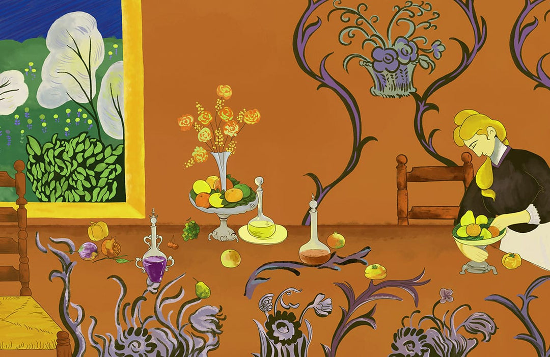 Elegant Abstract Mural Wallpaper in Rich Earth Tones and Vibrant Accents