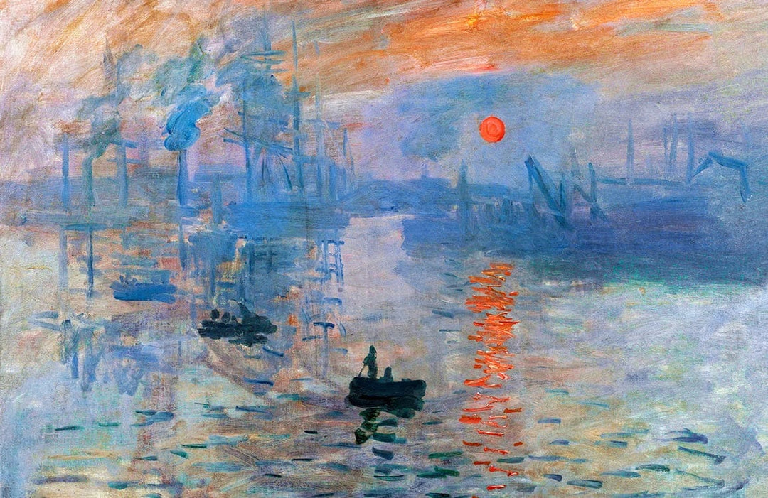 Impressionist Sunrise Wall Mural: Tranquil Blue and Orange Seascape Ambiance