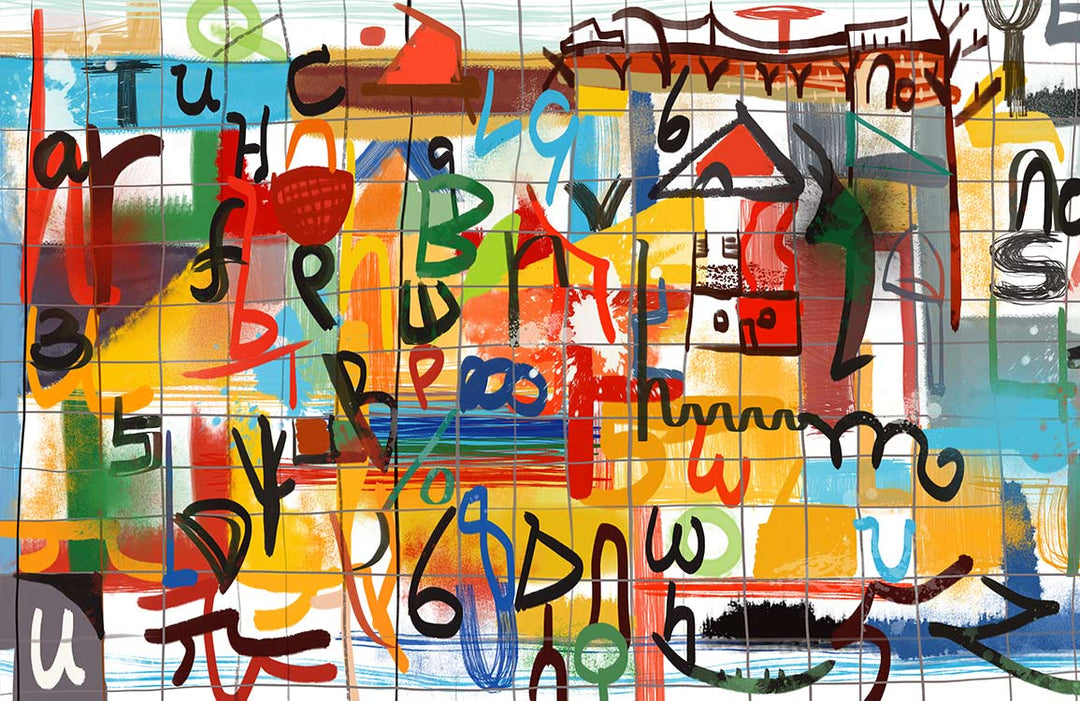 Vibrant Abstract Alphabet Wall Mural: Colourful Modern Art for Creative Spaces