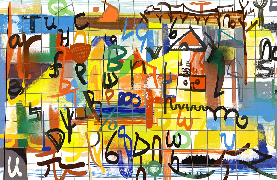 Vibrant Abstract Letters Multicoloured Mural Wallpaper - Contemporary Artistic Design Decor