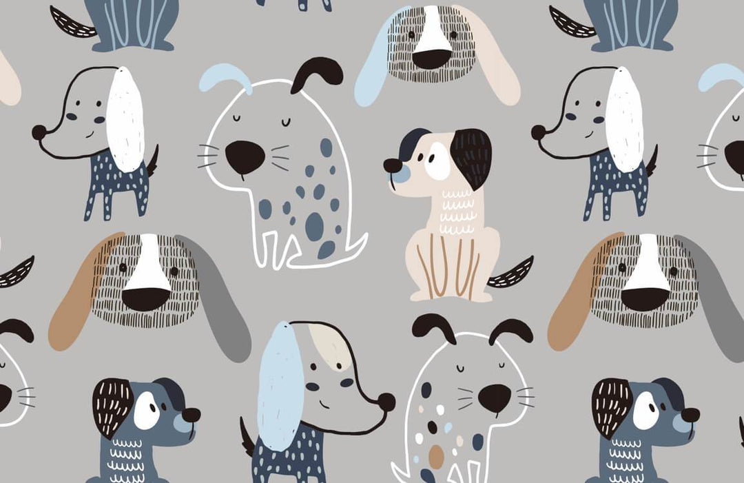 Playful Canine Friends Grey Wallpaper - Whimsical Dog Pattern Decor