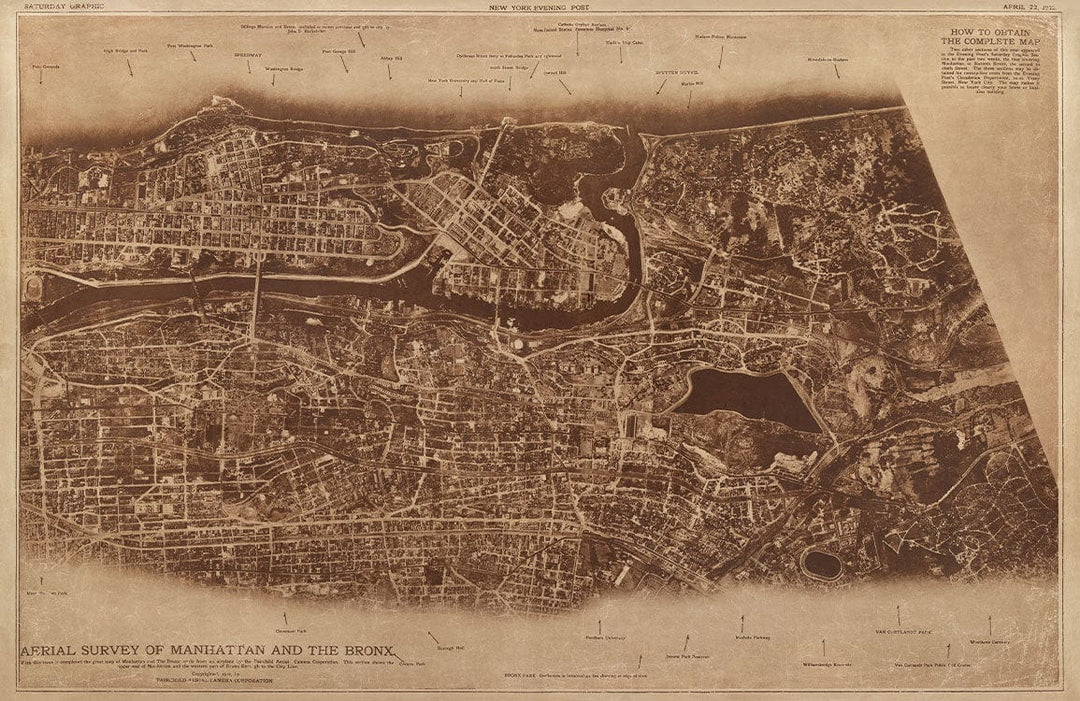 Vintage Sepia New York City Map Mural Wallpaper - Historical Urban Design