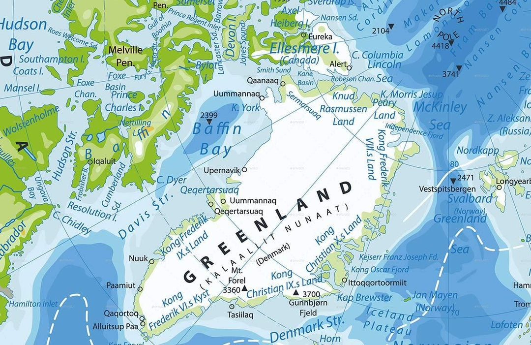 Colourful Geographic Greenland Map Mural Wallpaper for Modern Interiors