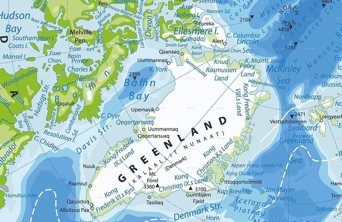 Colourful Geographic Greenland Map Mural Wallpaper for Modern Interiors