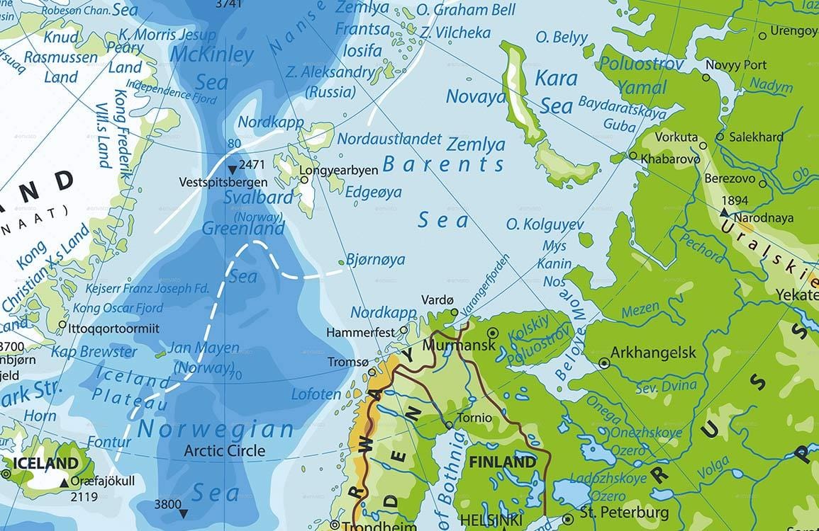 Vintage Nordic Map Mural Wallpaper in Blue and Green Tones