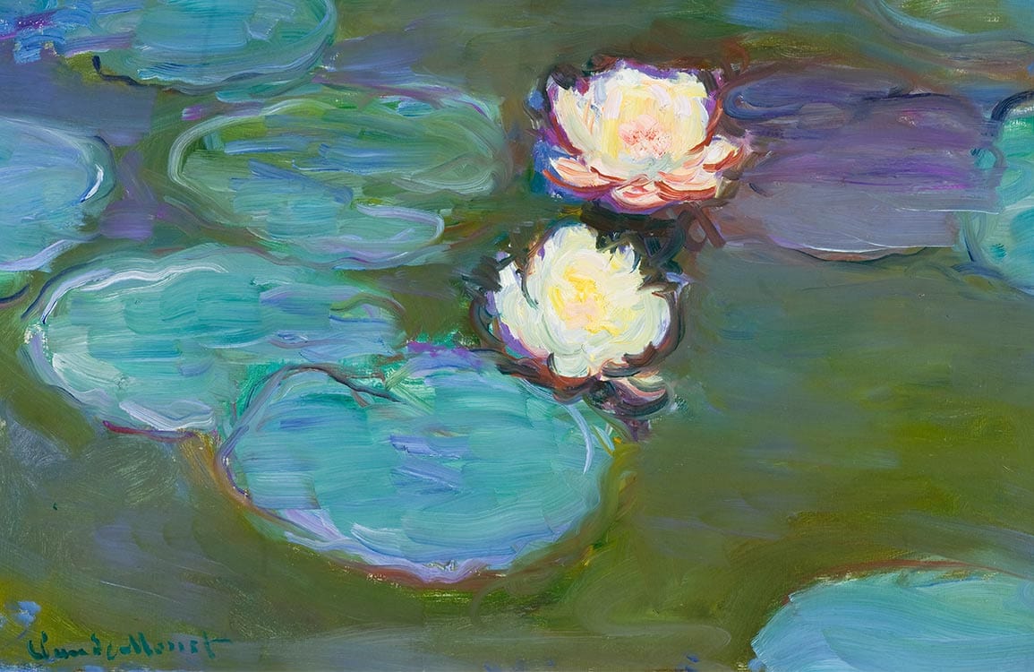 Impressionist Water Lilies Mural Wallpaper in Serene Green and Soft Pastels