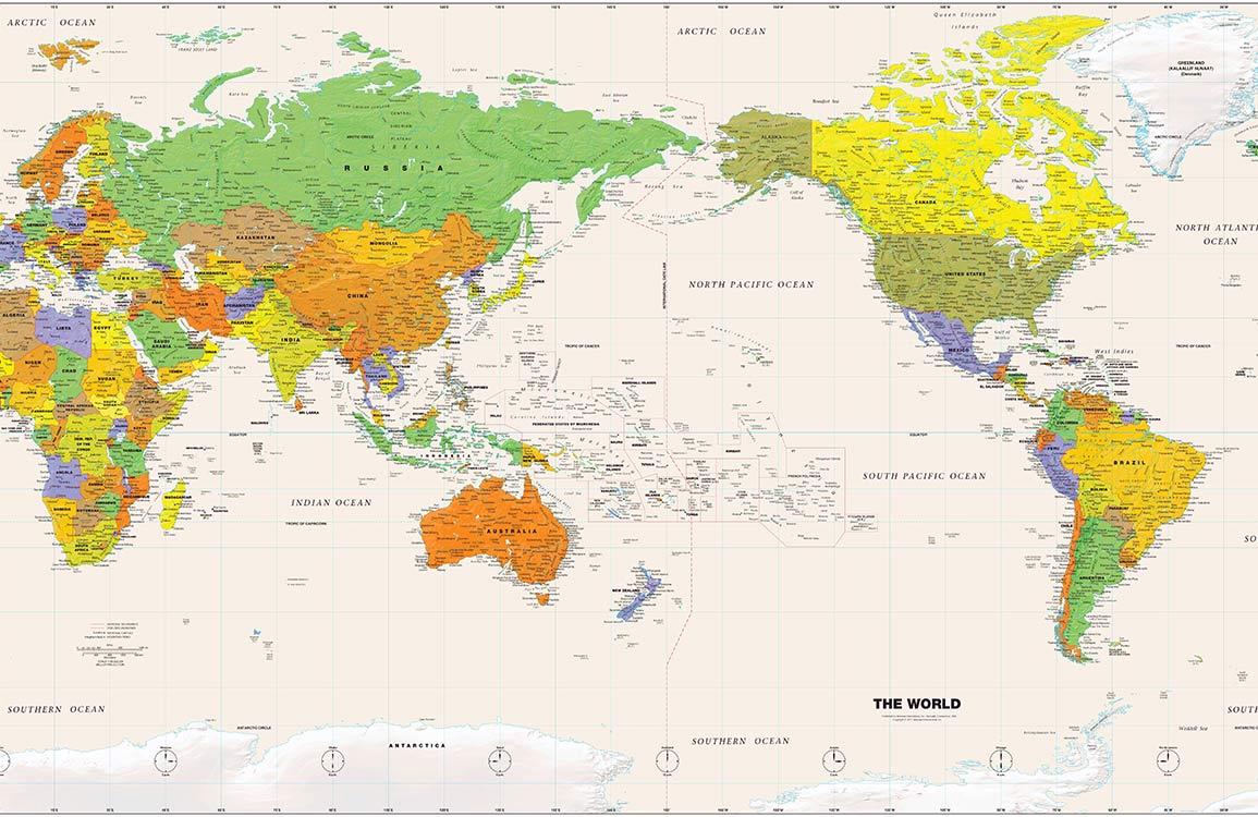 Vibrant World Map Mural Wallpaper - Colourful Educational Travel Design