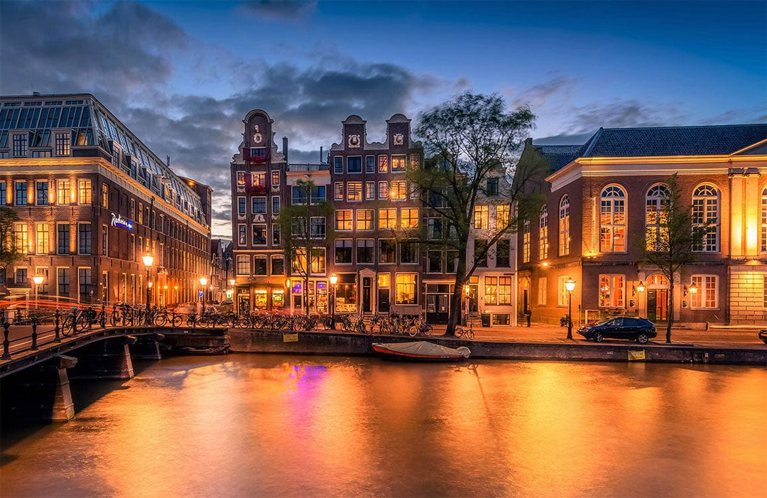 Enchanting Amsterdam Canal View Mural Wallpaper in Evening Glow