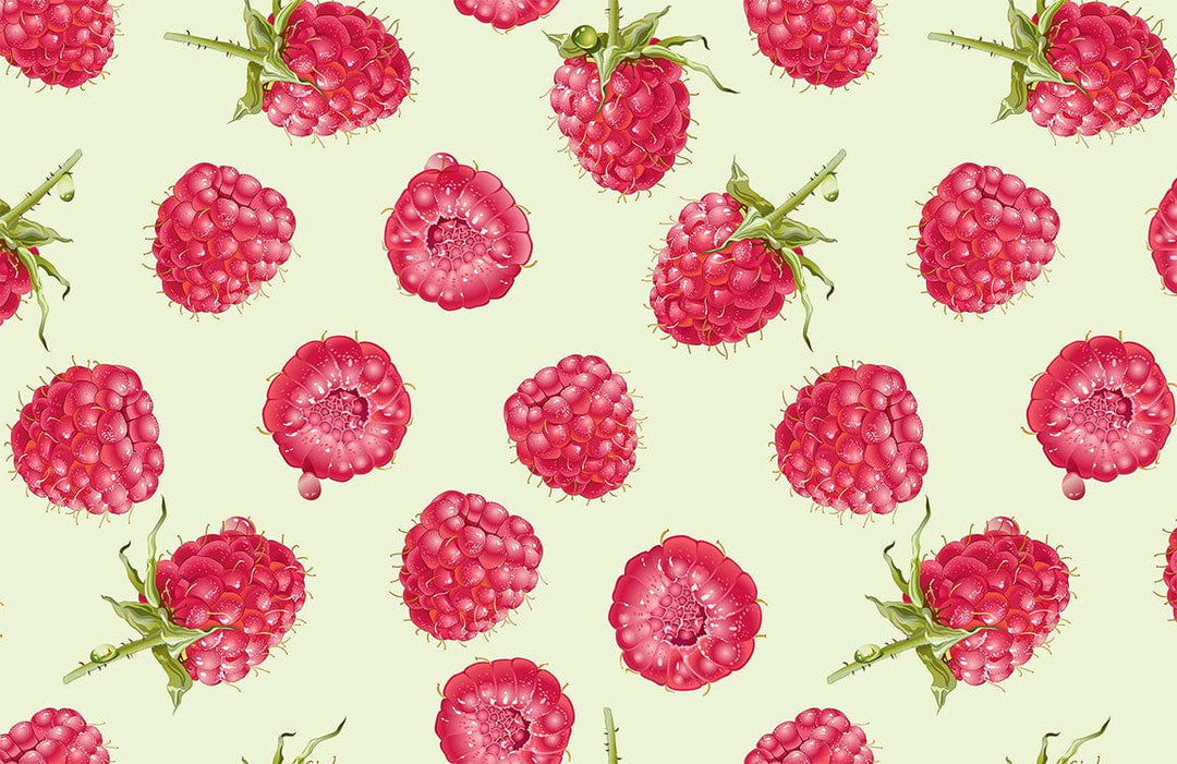 Vintage Raspberry Delight Green Background Repeated Pattern Wallpaper for Kitchens