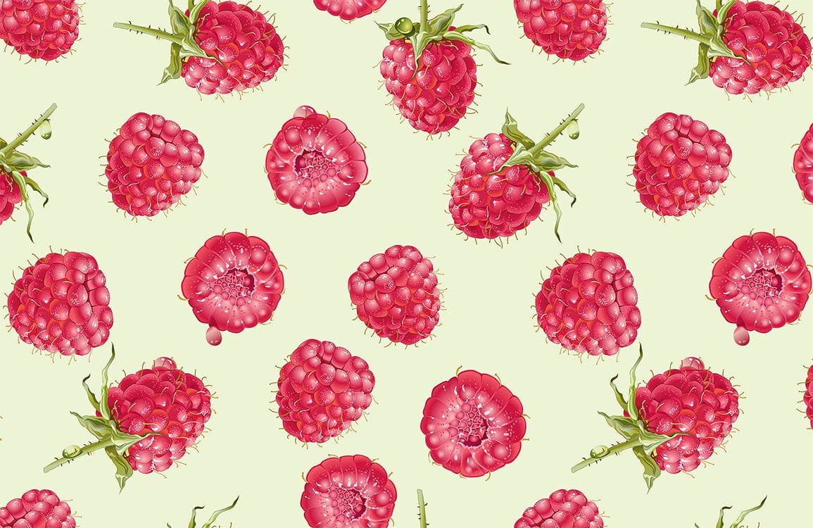 Vintage Raspberry Delight Green Background Repeated Pattern Wallpaper for Kitchens