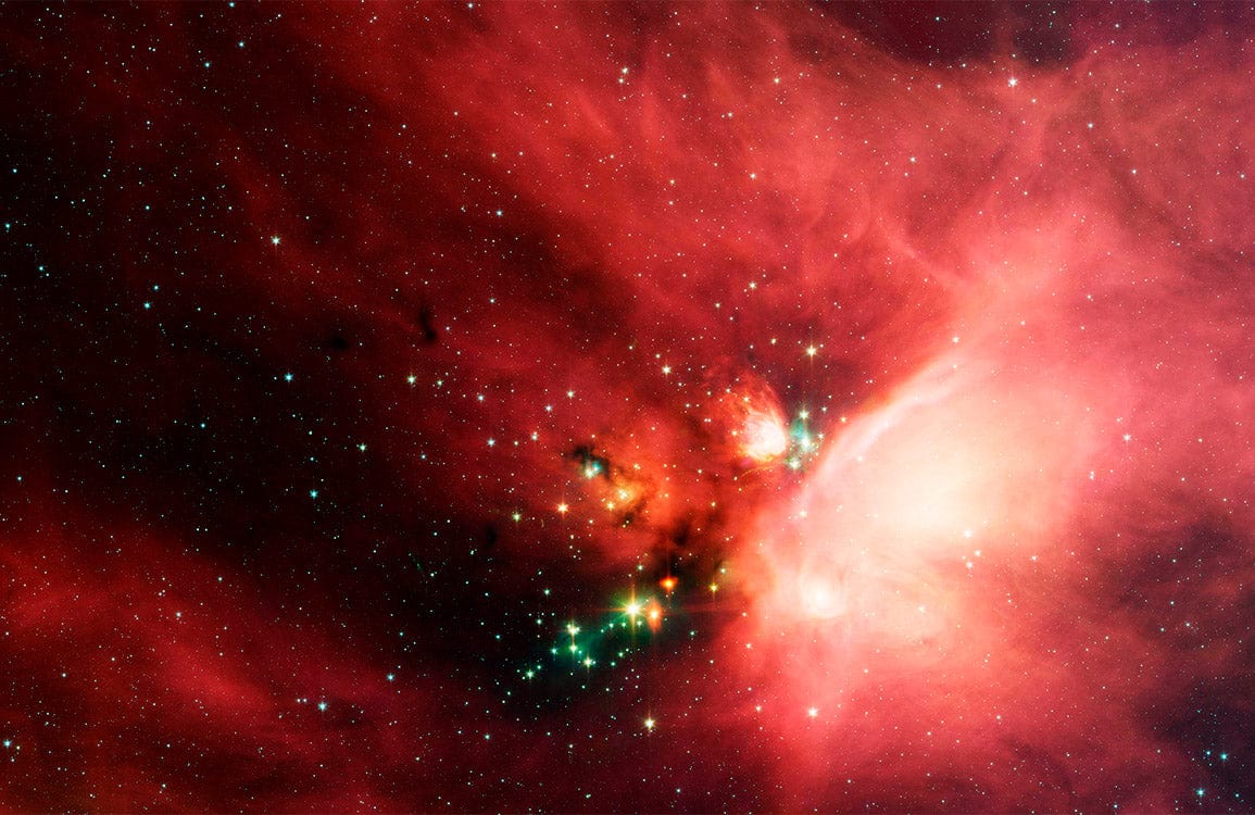 Ethereal Cosmic Nebula Wallpaper: Stunning Red Galaxy Mural Design
