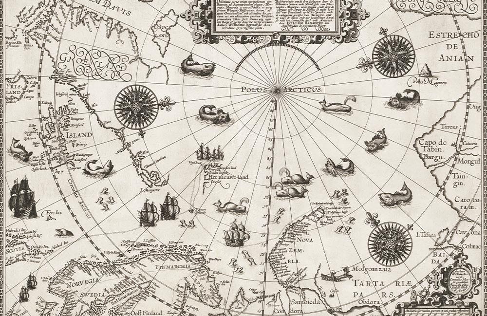 Vintage Nautical Map Mural Wallpaper - Antique Black and White Décor