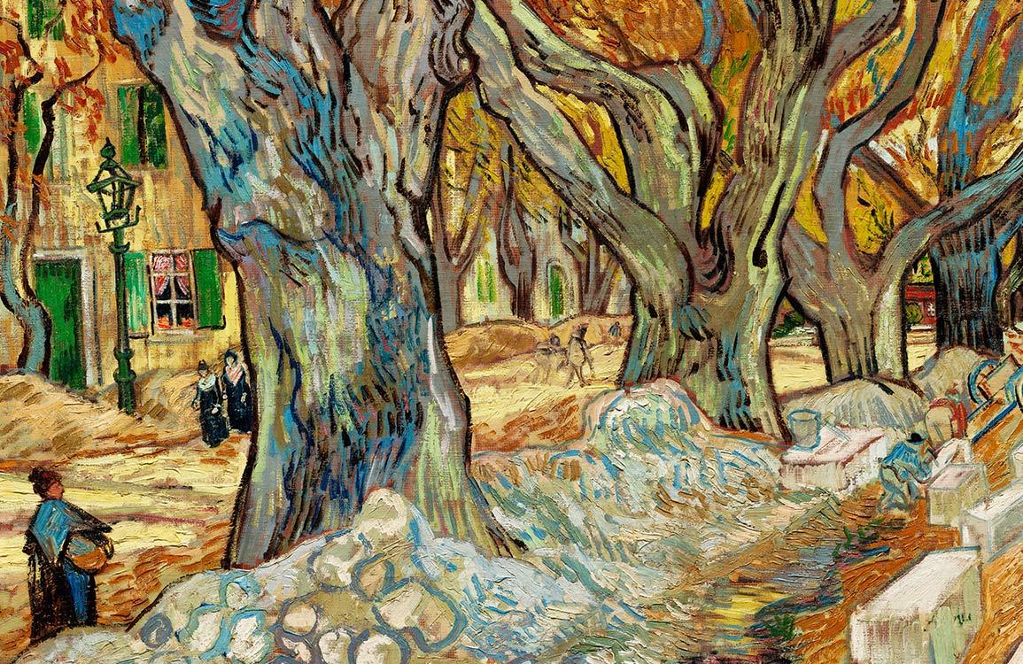 Autumn Avenue Artwork: Vibrant Impressionist Mural Wallpaper in Earthy Tones