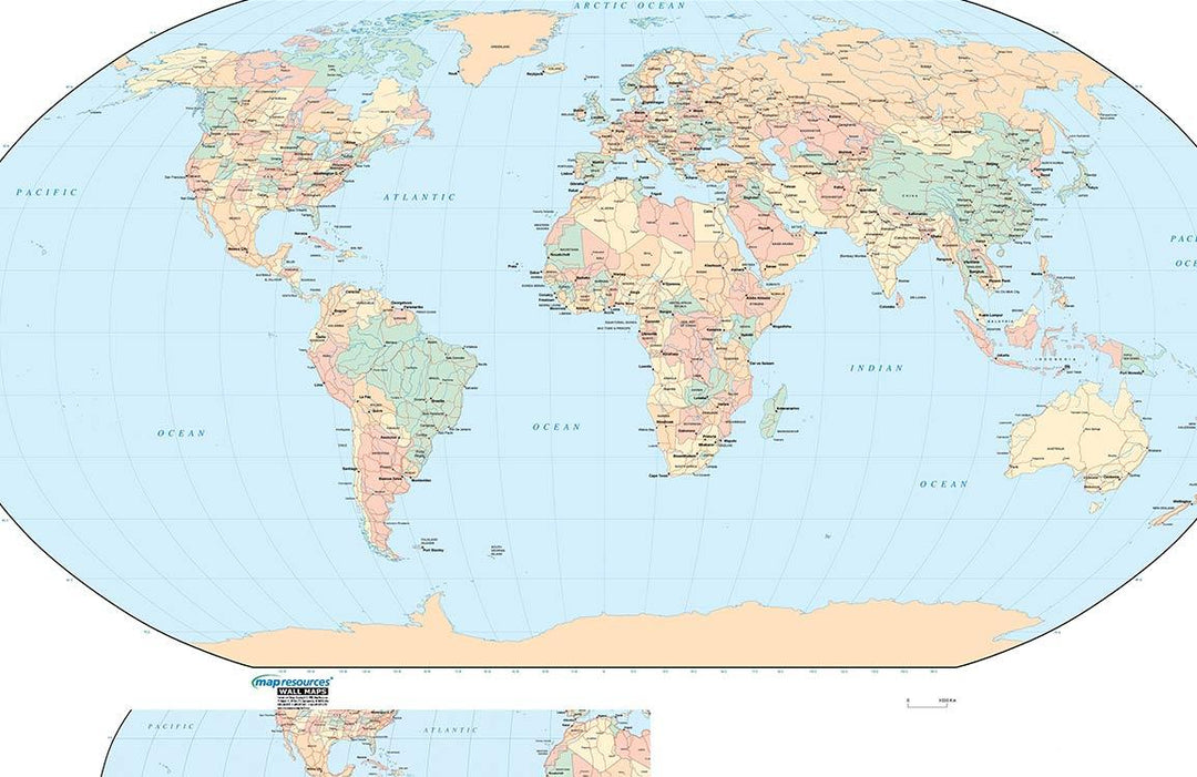 Vintage World Map Mural Wallpaper in Pastel Tones for Educational Decor