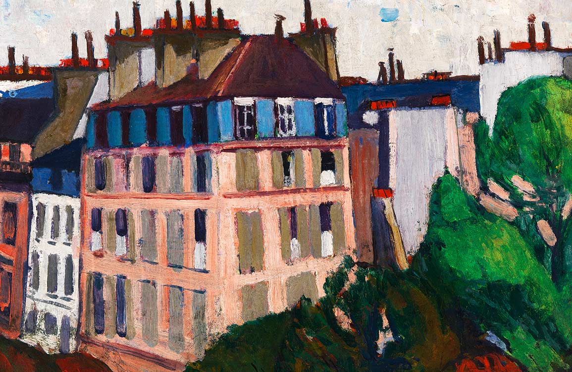 Charming Parisian Rooftops Vintage Art Mural Wallpaper in Vibrant Colours