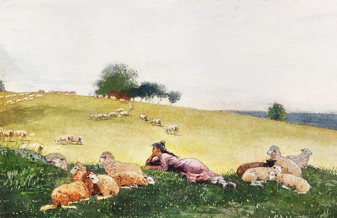 Pastoral Countryside Landscape Mural Wallpaper with Sheep - Serene Green Meadows