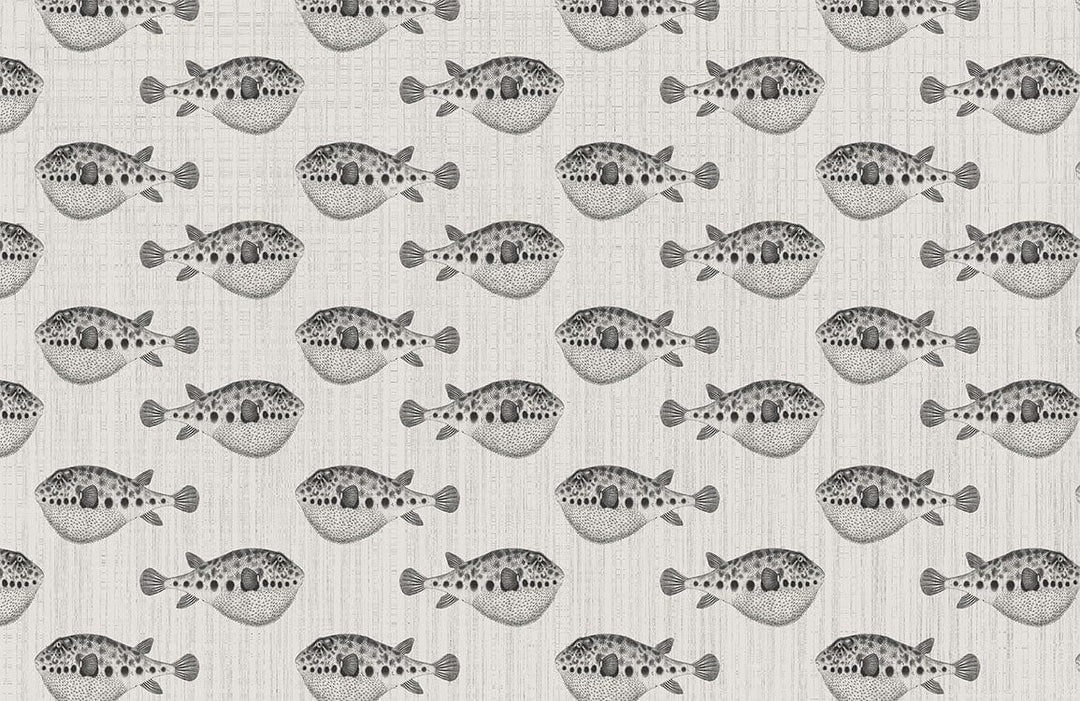 Tropical Grey Puffer Fish Patterned Wallpaper - Chic Coastal Décor Design