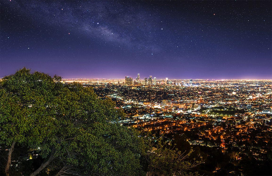 Stunning Night Cityscape Mural Wallpaper - Starry Sky Urban Lights View