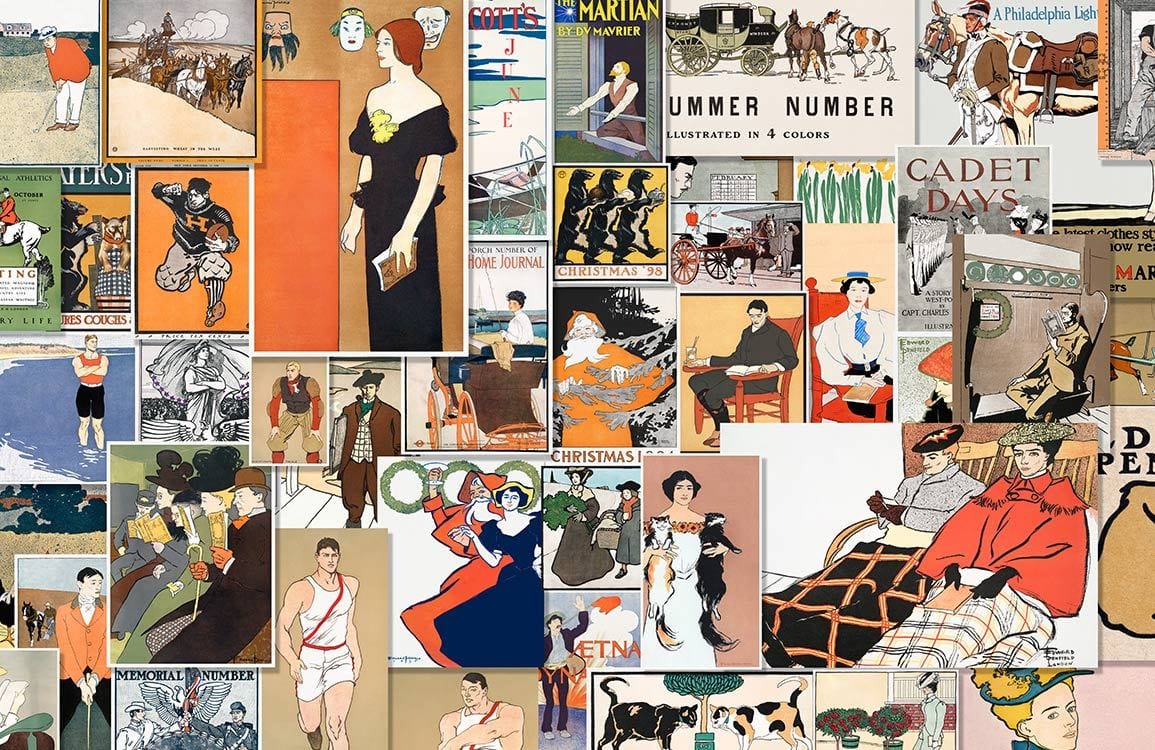 Vintage Art Print Collage Wallpaper - Colourful Retro Mural Design for Interiors