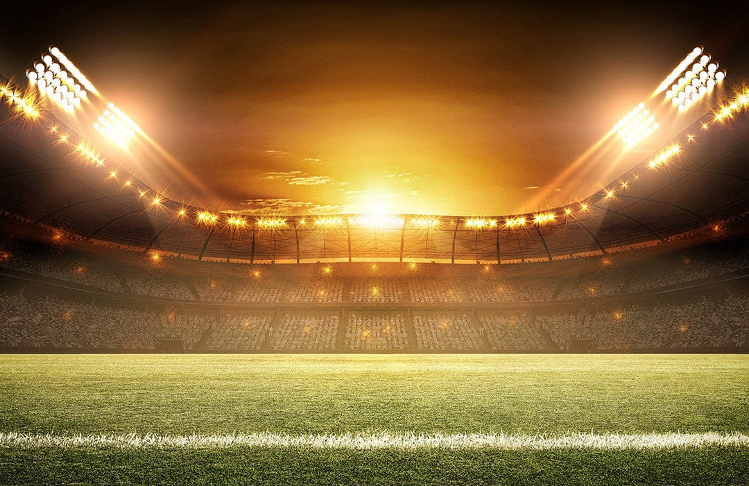 Golden Stadium Glow Sports Mural Wallpaper - Vibrant Football Field Design