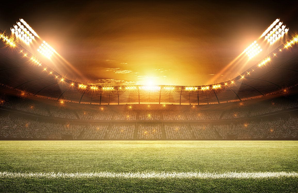 Golden Stadium Glow Sports Mural Wallpaper - Vibrant Football Field Design