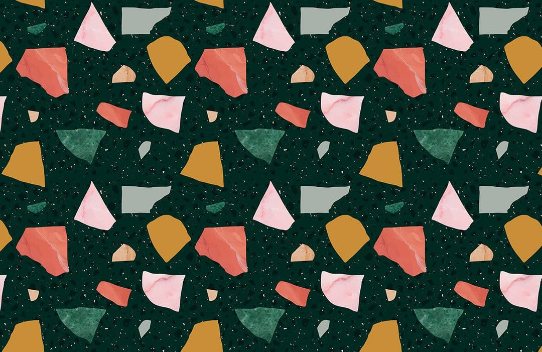 Abstract Multicolour Geometric Terrazzo Pattern Wallpaper for Modern Interiors.