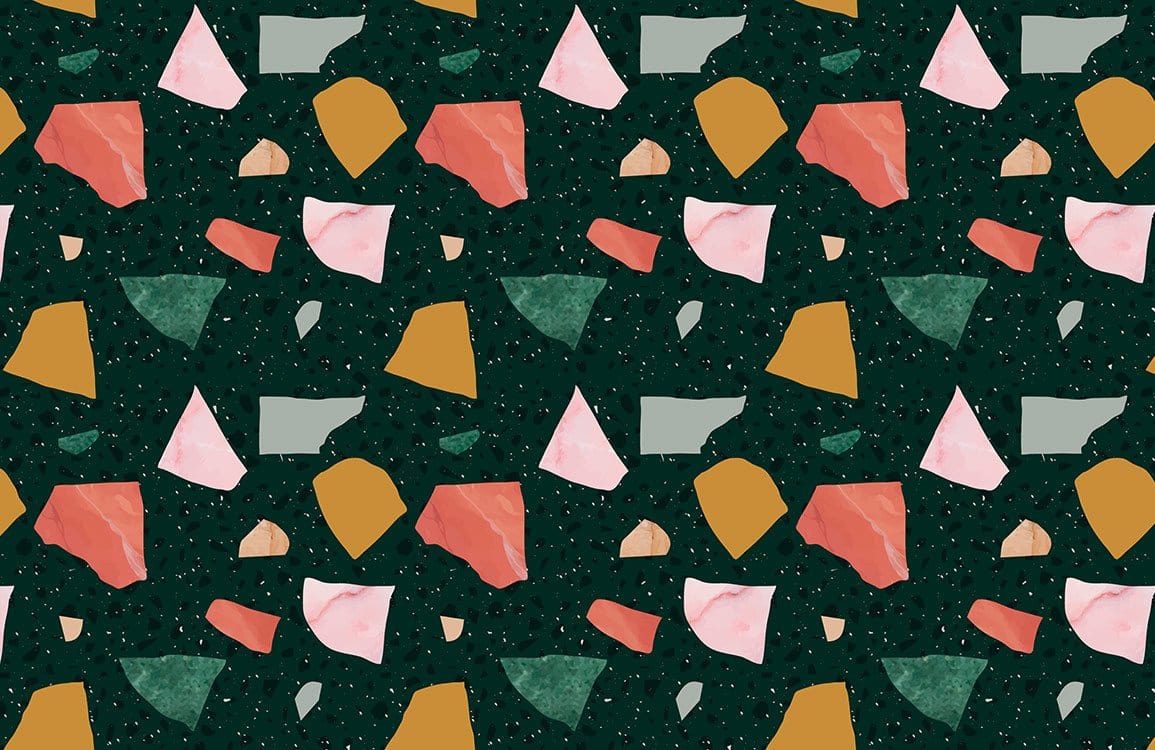 Abstract Multicolour Geometric Terrazzo Pattern Wallpaper for Modern Interiors.