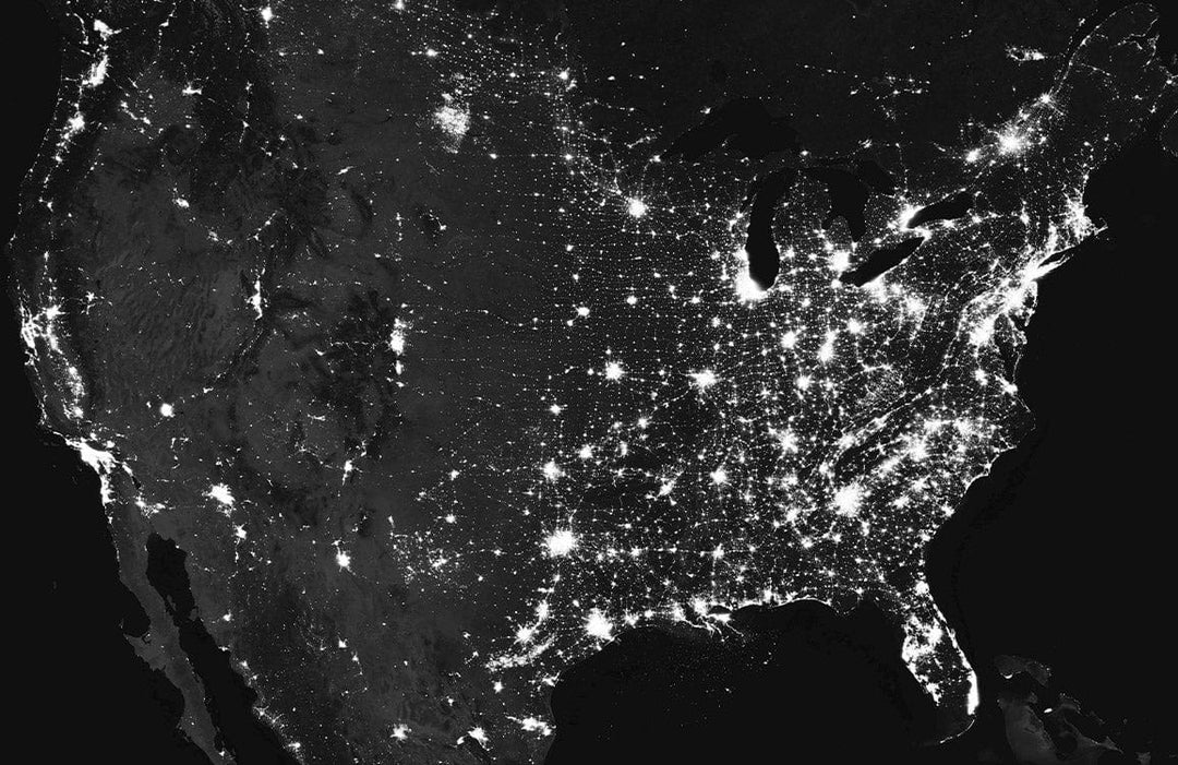 Starry Night Urban Lights Wallpaper Mural - Black and White Aesthetic