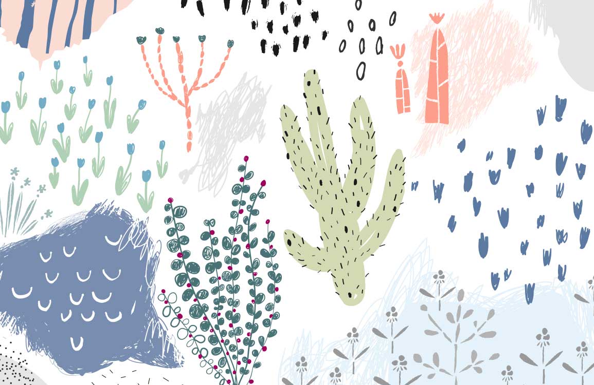 Modern Pastel Botanical Pattern Wallpaper - Cacti and Floral Art Design