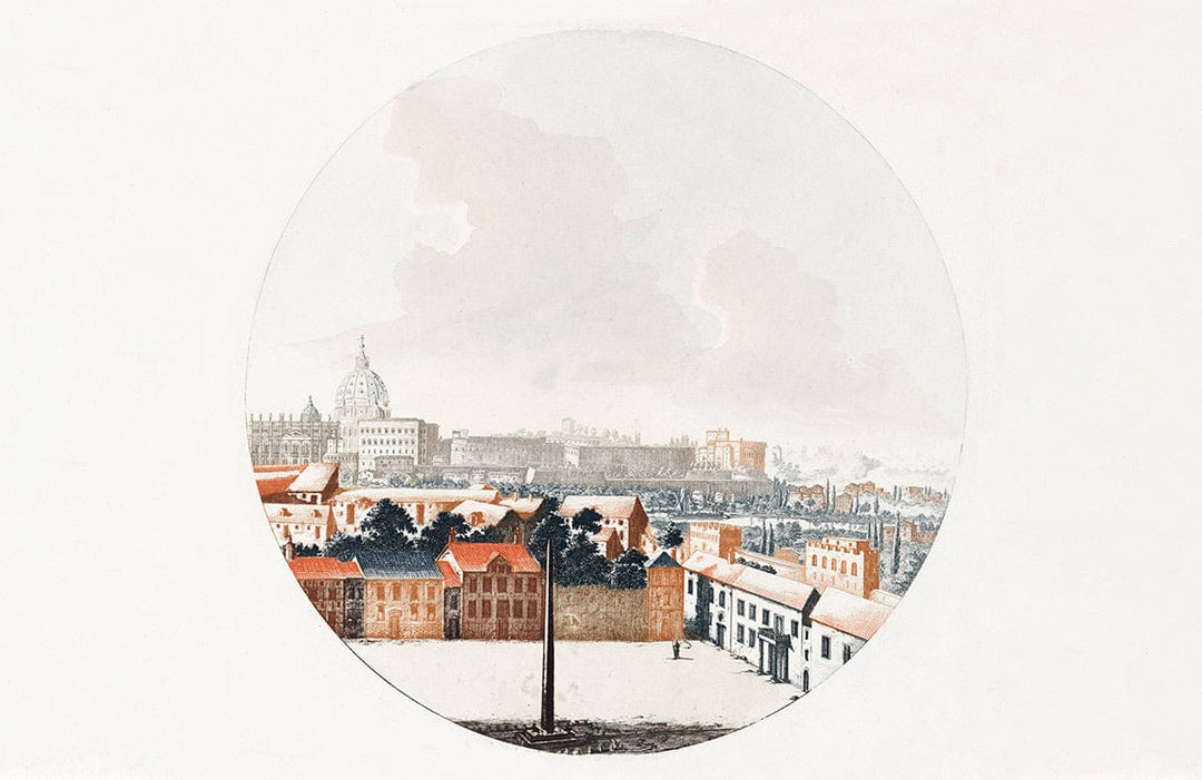 Historic Cityscape Mural Wallpaper in Soft Pastel Tones - Vintage Charm