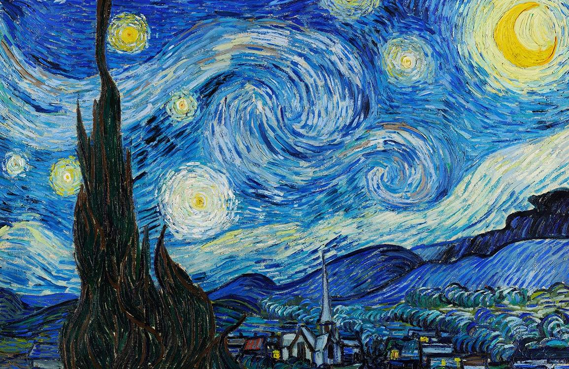 Starry Night Inspired Blue Swirl Artistic Mural Wallpaper for Interiors