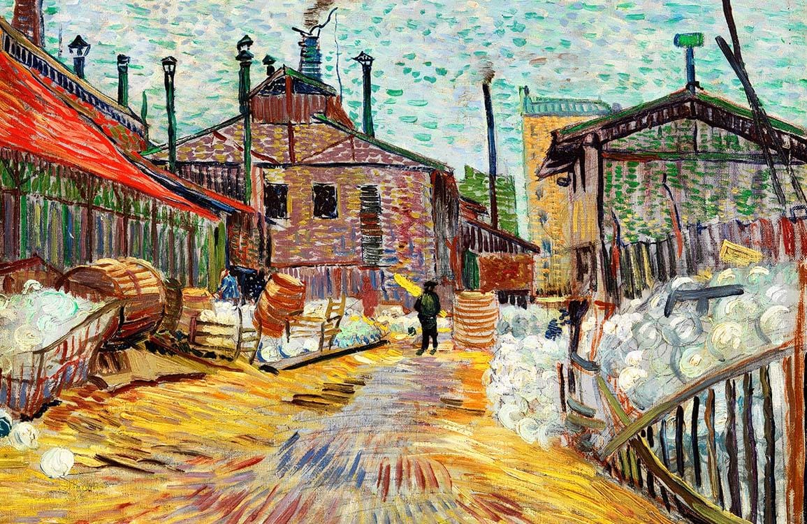Colourful Industrial Street Scene Mural Wallpaper - Vintage Artistic Cityscape Design