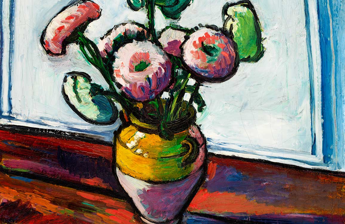 Vibrant Floral Bouquet in Vase Artistic Style Mural Wallpaper