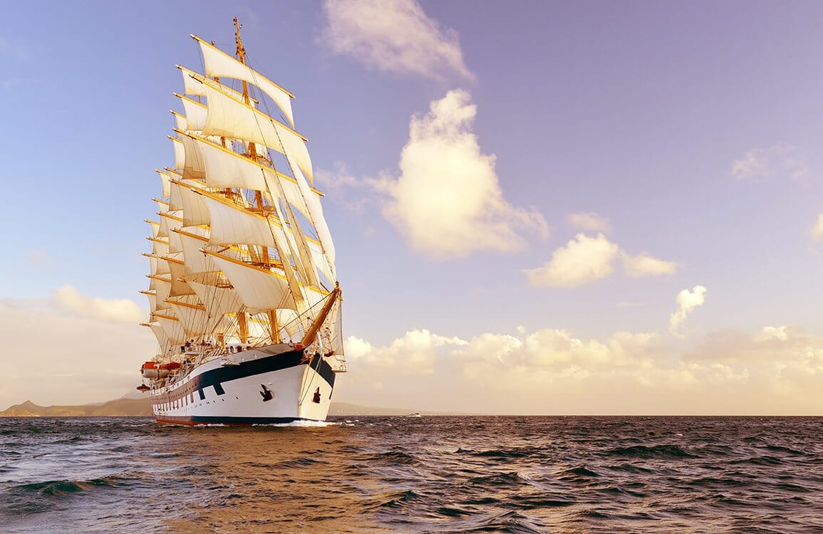 Majestic Golden Sailing Ship Ocean Sunset Mural Wallpaper for Nautical Décor