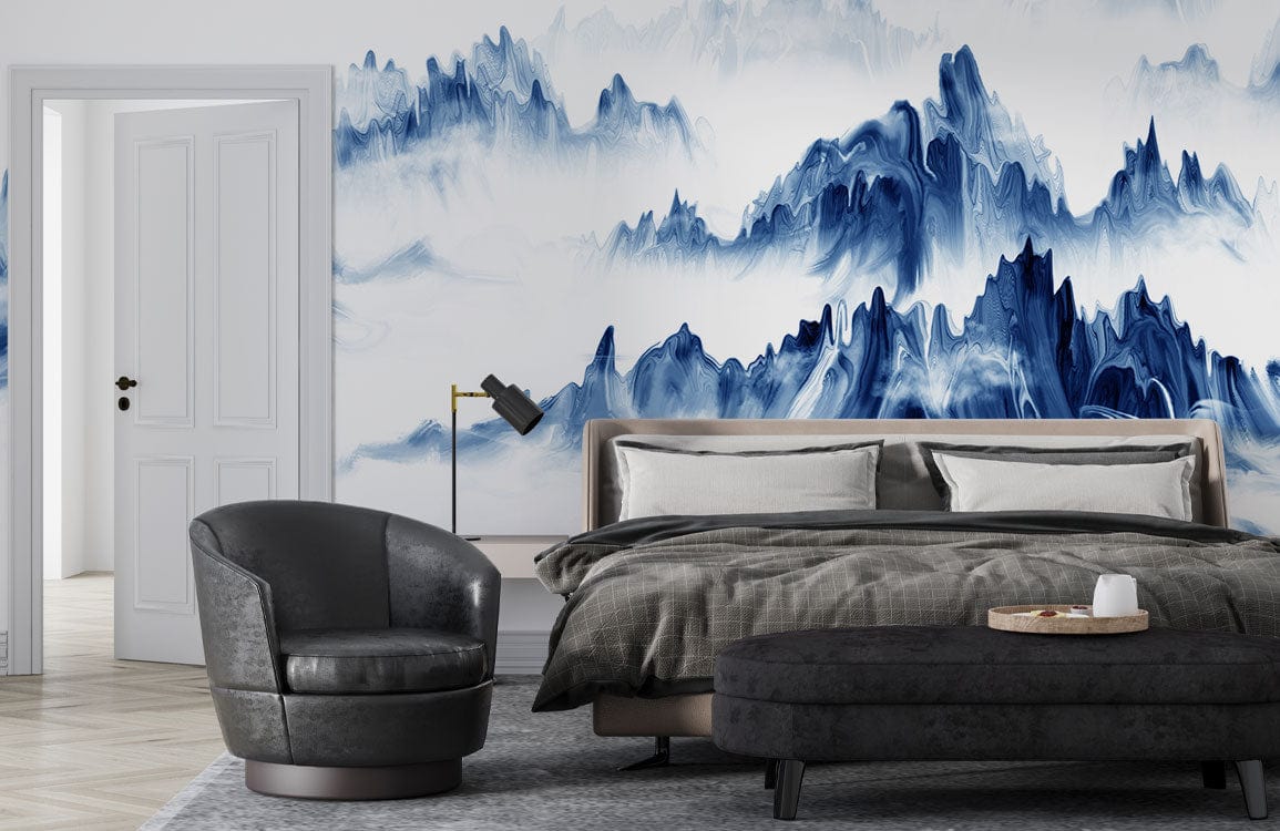 abstract blue mountain wall mural bedroom decor